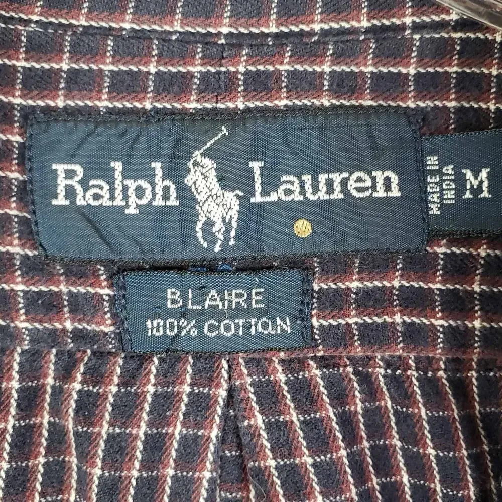Polo Ralph Lauren Oxford Shirt Mens Size Medium Button Down Black Plaid Blaire